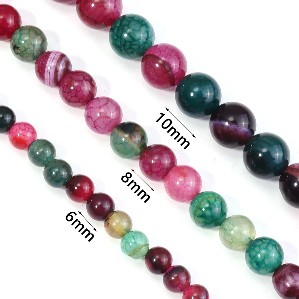 6/8/10mm Natural Stone Dragon Vein Agates Beads Tourmaline Color Round Loose Beads For DIY Jewelry Making Bracelets Necklace