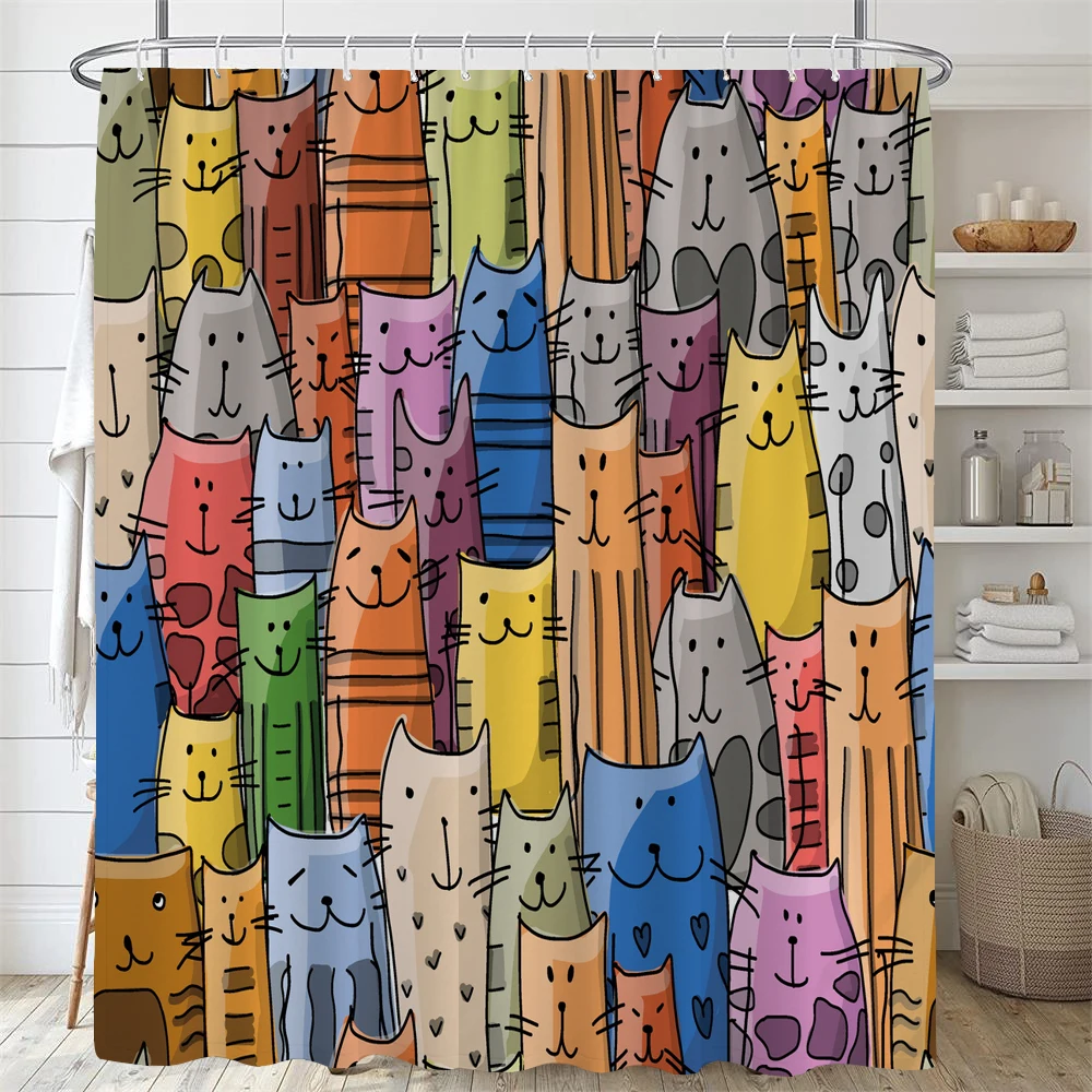 

Funny Cat Shower Curtain Cartoon Cute Bath Cats Dog Kids Shower Curtain Waterproof Fabric for Home Decoration Bathroom Curtains