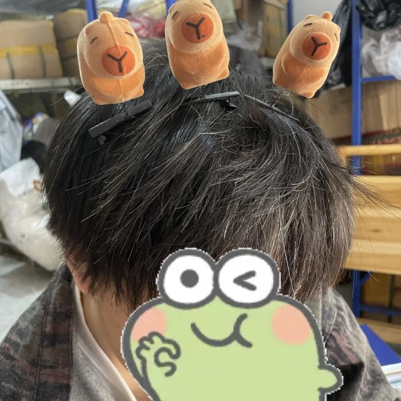 Cartoon Flocking Bow Hat Handmade Diy Capybara Kawaii Hair Clips Women Girls Hairpin Headwear Barrette Hair Accessories