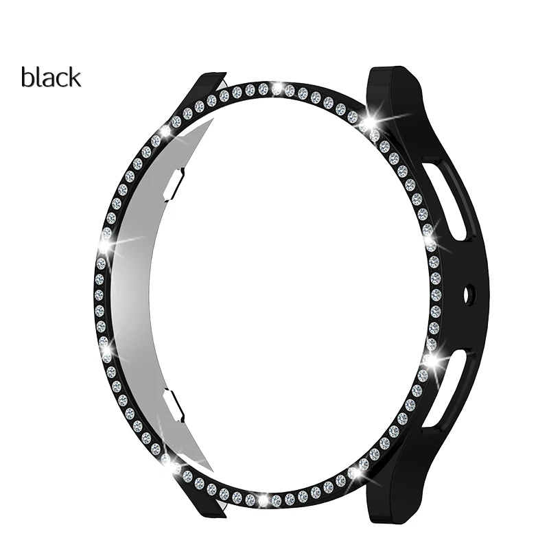 Bling diamante caso para samsung galaxy watch 6 40mm 44mm única fileira pc pára-choques sem filme de tela para galaxy watch 6 capa acessórios