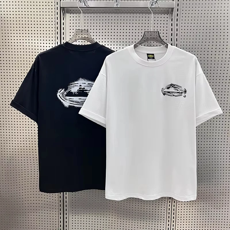 

Corteiz Alcatraz Island с логотипом спереди и сзади, свободная футболка с короткими рукавами и бриллиантами в стиле хип-хоп, тренд 2025