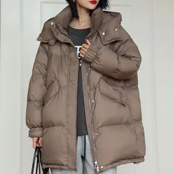 2024 New Autumn Winter White Duck Down Jacket Female Warm Casual Loose Over Size Mid-Long Puffer Coat Outwear Down Coat Women