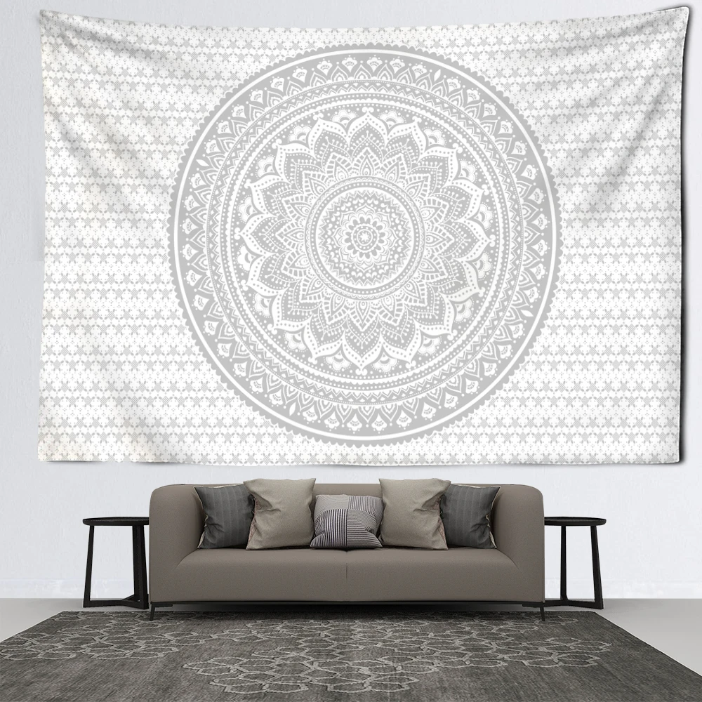 Abstract Grey Mandala Tapestry Wall Hanging Art Bohemian Psychedelic Hippie Tapiz Aesthetics Room Home Decor Background Fabric