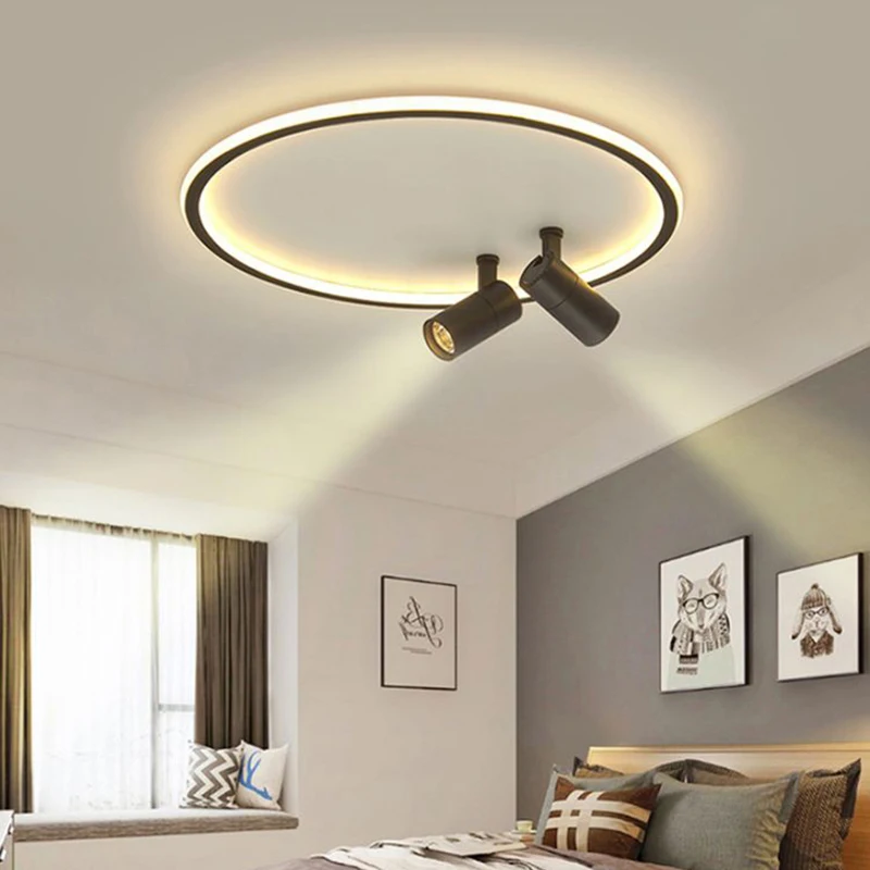 Modern Black Led Ceiling Light Chandelier Lamp With Spotlight For Living Dining Room Kitchen Bedroom Indoor