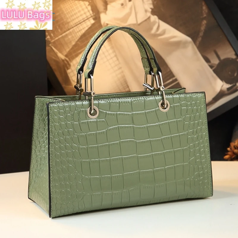 

Luxury Fashion Genuine Leather Women's Handbags 2024 Ladies Dinner Shoulder Messenger Bag Crocodile Pattern Portable Tote Bags
