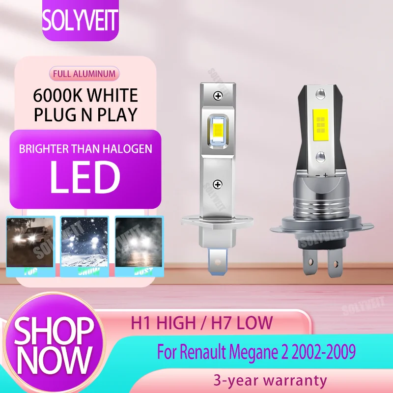 

H1 H7 LED Main Dipped Beam Car Headlight Bulb Brighter than Halogen For Renault Megane 2 2002 2003 2004 2005 2006 2007 2008 2009