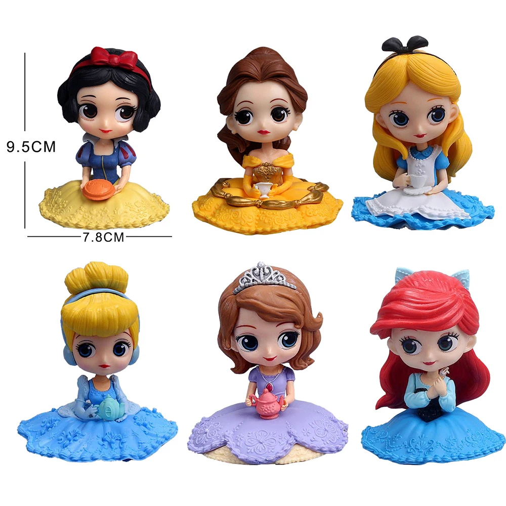 Disney high quality 10cm Kawaii Q Snow White Princess Action Figure Ariel Belle Rapunzel Mermaid Toys Models Girls gift