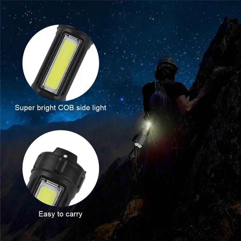 Portable COB Flashlight USB Rechargeable 4 Adjustable Modes Torch LED Emergency Light Outdoor Waterproof Travel Camping Lighting