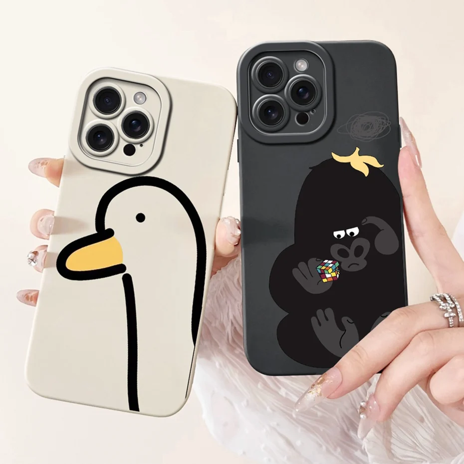 Lens Protective Case For iPhone 15 Pro Max iPhone15 15Pro Cute Funny Cartoon Style Jelly Silicon Soft Phone Cases