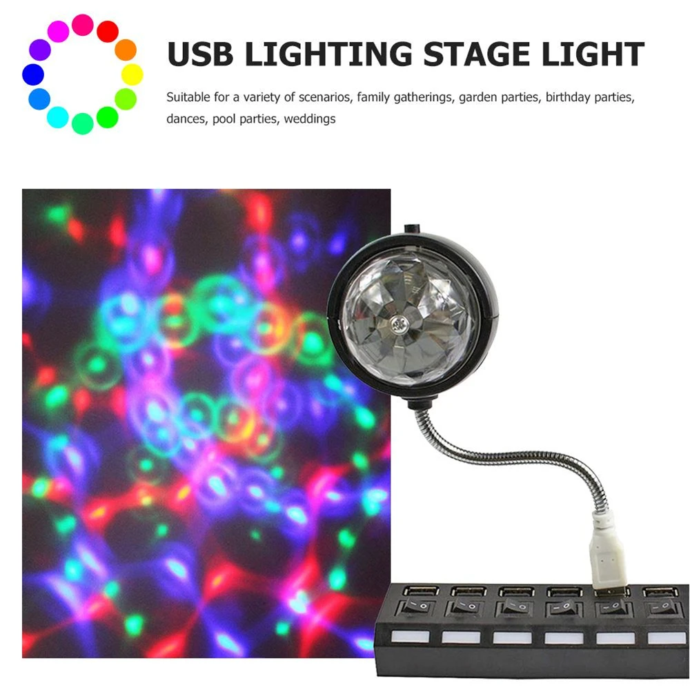 USB LED Colorful Rotating Stage Light Crystal Magic Ball Party DJ Disco KTV Lamp Round and Square Black Appearance