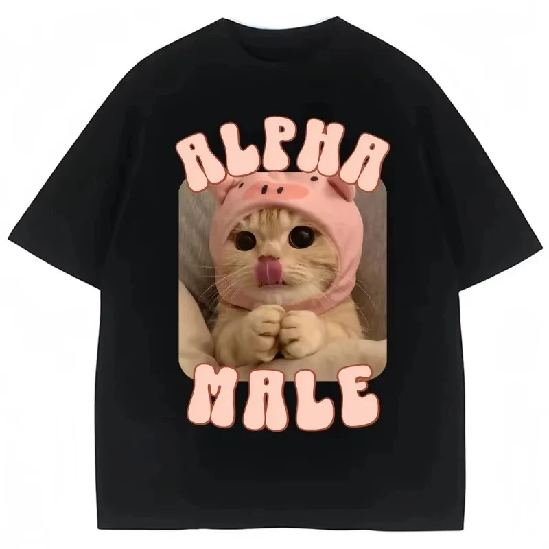 

Футболка с забавным котом-мемом Alpha Funny Cat, футболка с изображением милого и глупого кота, одежда для пар, эстетичная одежда