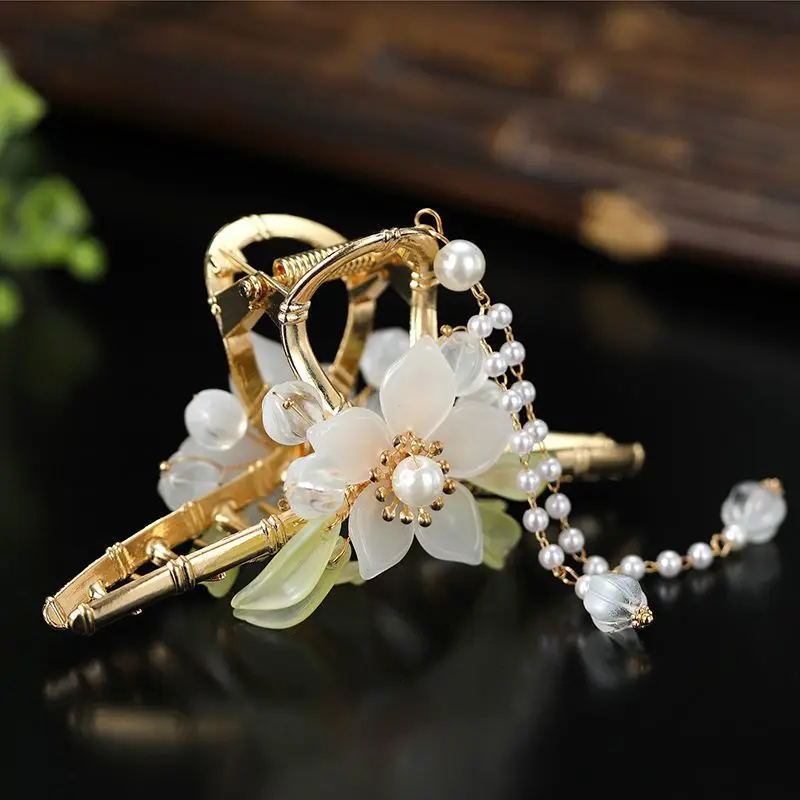 

Female Chinese Style Hanfu Hair Accessories Women Ladies Headwear Tassels Flower Dished Hair Clips Hairpins Hair Styling Tools