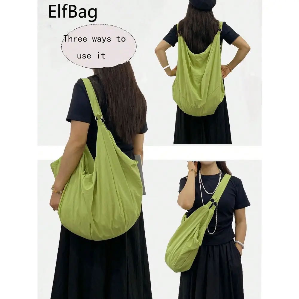 

Capacity Foldable Solid Color Shoulder Bag, Back To School Minimalist Style Womens Crossbody Bag, Zipper Closure Nylon Fabric B