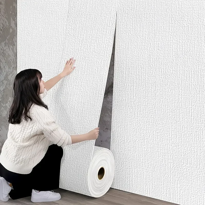 3D Linen Foam Stickers Self-adhesive PVC Solid Color Thickened Waterproof Bedroom And Living Room Wall Renovation Wallpaper