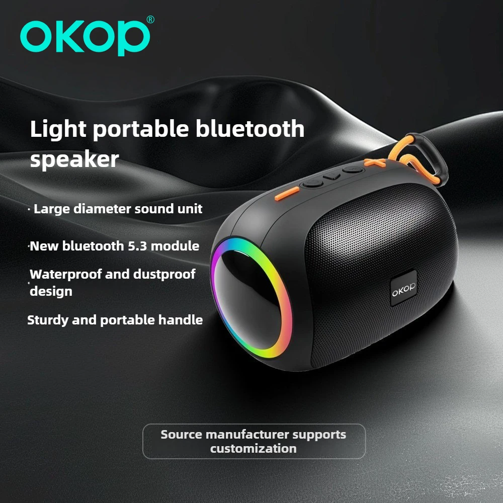 OKOP سمّاعات بلوتوث، مكبر صوت بحبل محمول خارجي، ضوء محيط LED، مضخم صوت لاسلكي لبطاقة المنزل، مضخم صوت صغير