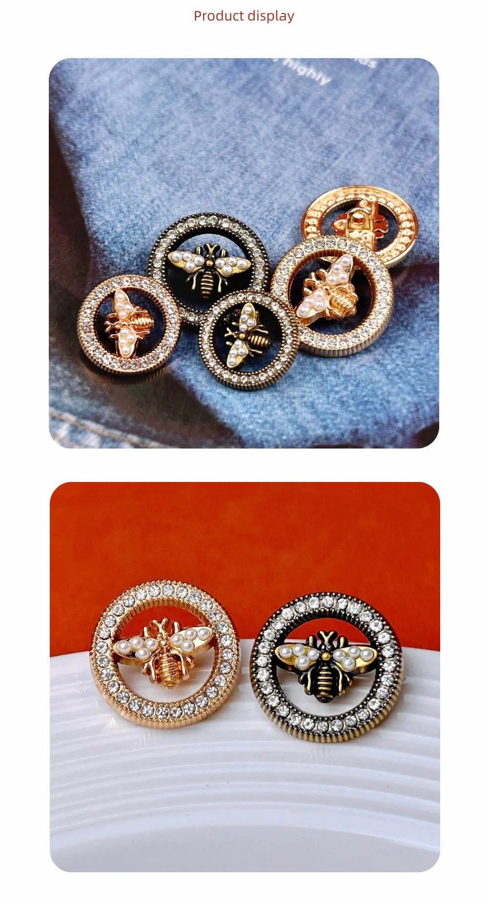 10 Stück Metallknöpfe zum Nähen, Kleidung, eingelegte Perlen, Strass, dekorative silberne Knöpfe, DIY-Bastelzubehör, hohle Knöpfe, 18/23 mm – Detail 1