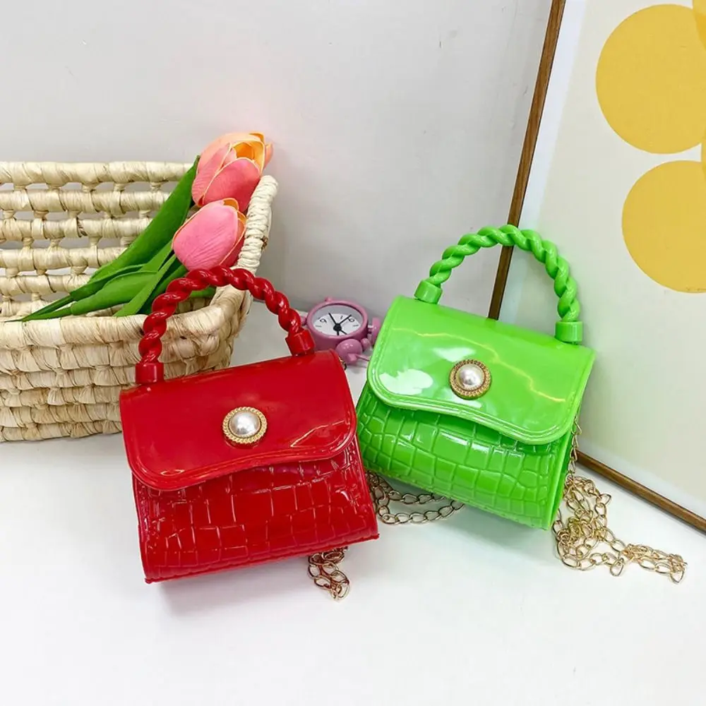 Mini bolso cruzado de perlas duraderas, bolsa de gelatina de PVC, bolso de hombro para niñas