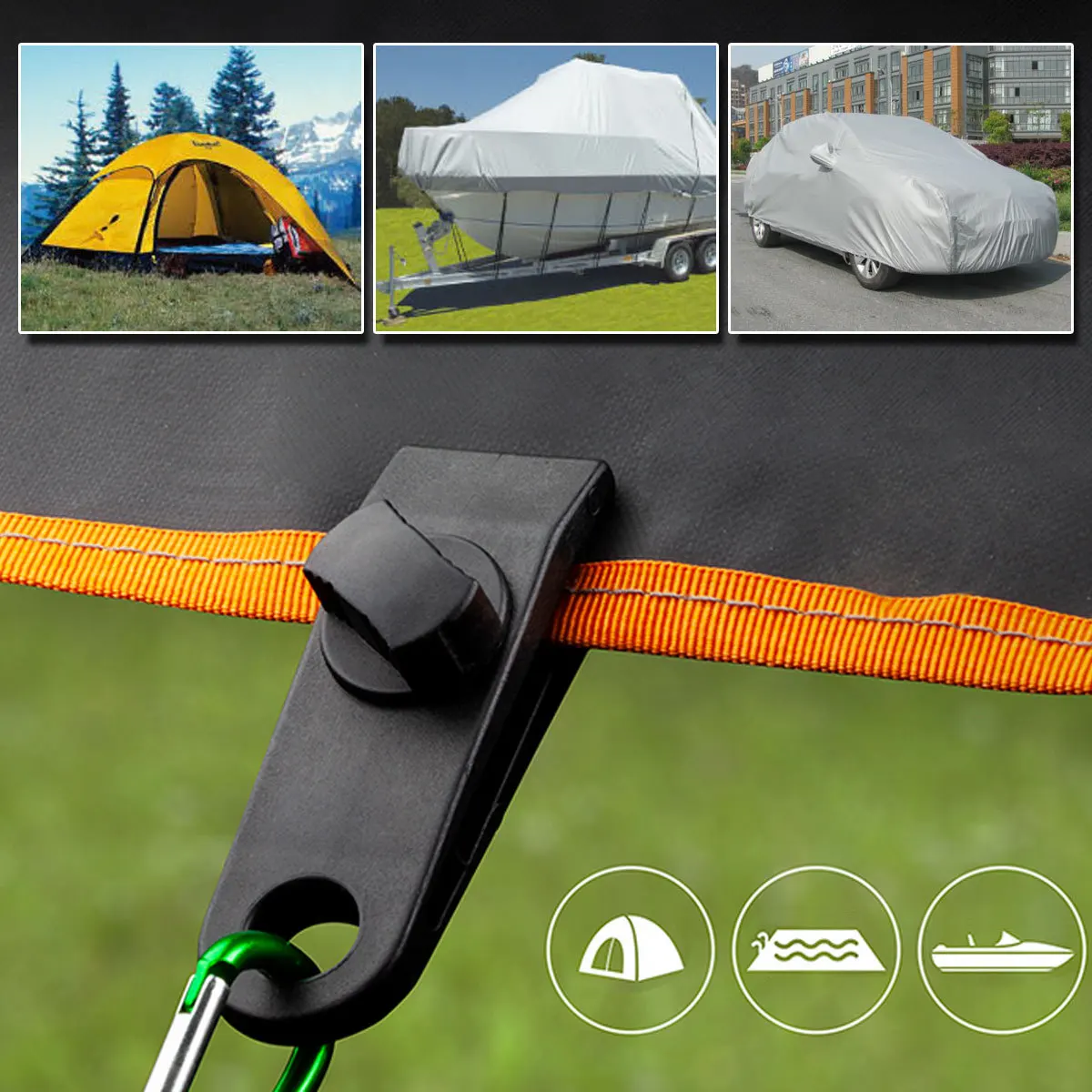 

10pcs Tent Clip Heavy Duty Awning Clamp For Camping Canopies Tarps Outdoor Windproof Ground Anchor Spiral Buckle Design Black