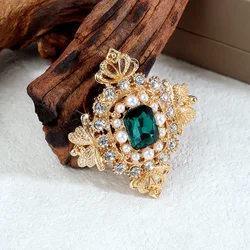 European Palace Style Imitation Pearl Emerald Brooch Retro Alloy Rhinestone Men's and Women's Set Accessories Brooch Accessories