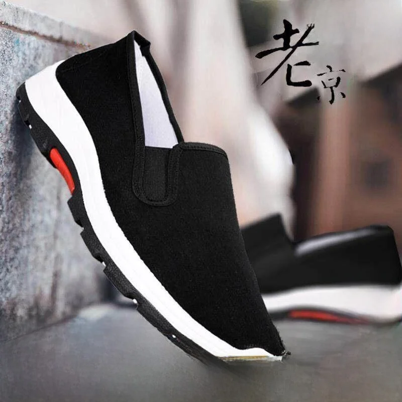 Men's Casual Slip-On Canvas Shoes Thick Bottom Work Single Shoes Old Beijing Cloth Shoes Black Summer Leisure Footwear