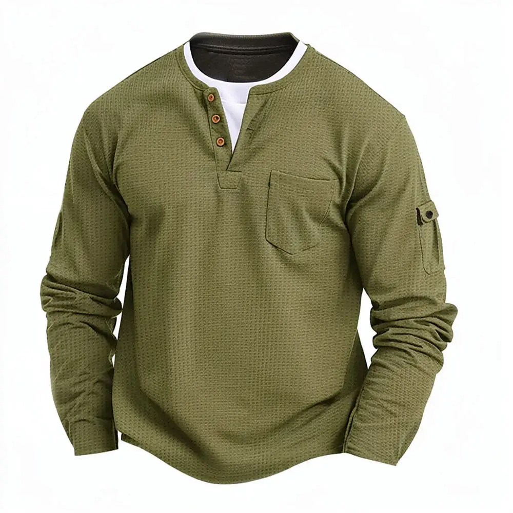 Casual Long Sleeve T Shirt For Men V Neck Fake Two Piece Design Autumn Winter Fashion Stylish Slim Fit Breathable Top