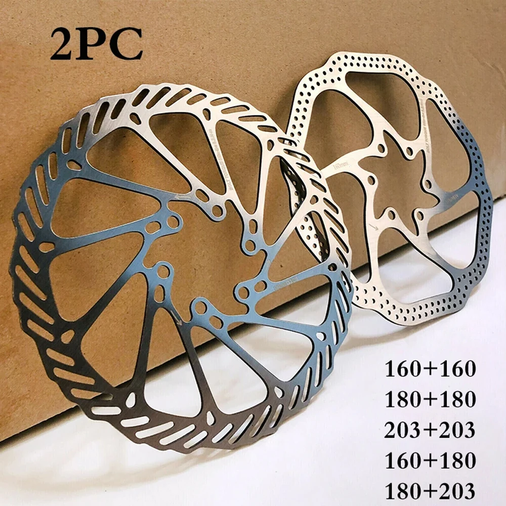 2PC MTB E-bike 1.8mm Disc Brake Rotor Thicken 160mm 180mm 203mm Durable 6 Bolt Stainless Steel Bike DIsc Oil Slick Rotor