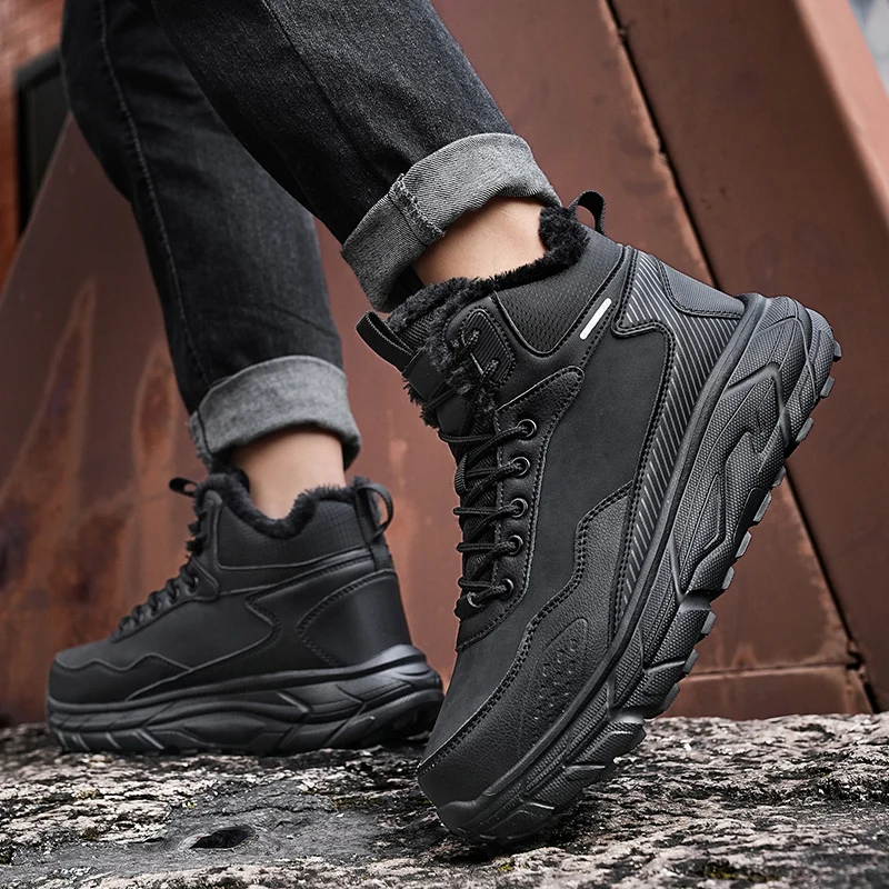 NeW Men Winter Snow Boots For Waterproof Leather Sneakers Super Warm Men\'s Boots Outdoor Male Hiking Boots Work Shoes Size 39-48