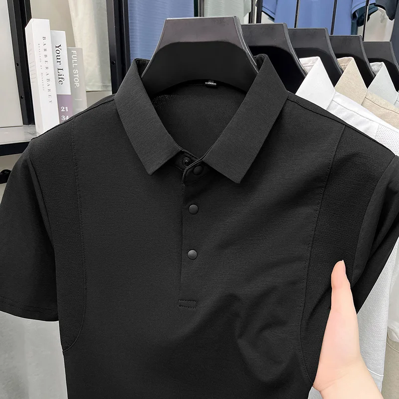 Slim-Fit-Poloshirt mit halber Knopfleiste für Herren, belüftete Seitenpaneele, Business-Meeting, Kurzstreckenreise, Kleidungsstück – Detail 28
