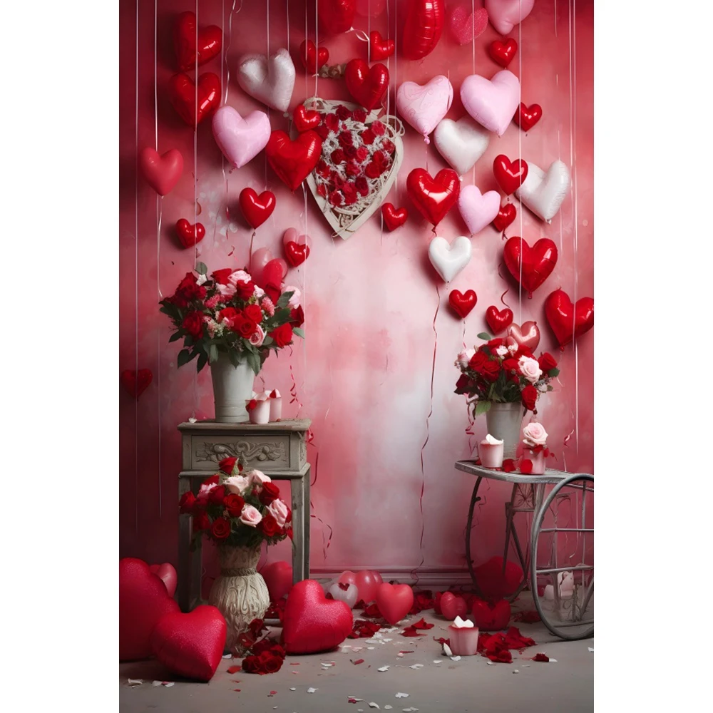 Valentine\'s Day Pink Rose Background For Photography Love Heart Flower Shower Girl Wedding Backdrop Decoration Prop Photo Studio