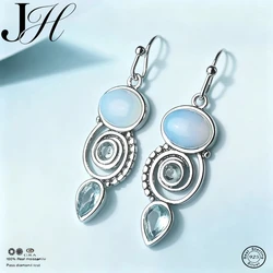 JoiasHome Vintage 925 Sterling Silver Drop Earrings For Women With Round Topaz Gemstoes Charm Femal Wedding Party Gift