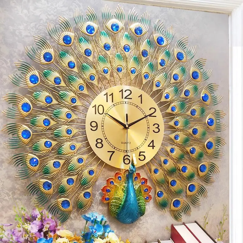 

Wall clock living room 2025 new Internet celebrity atmosphere modern home quartz clock creative clock peacock watch wall