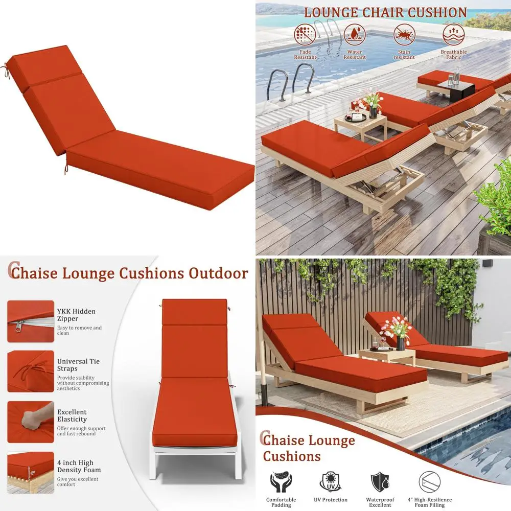 

Outdoor High-Density Foam Chaise Lounge Cushions 72x21x4, Waterproof with Ties, Comfortable Patio Furniture Cushions