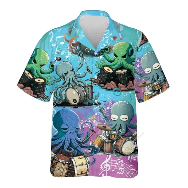 

Men's Summer Hawaii Short Sleeve Oversized Shirt 3D Printed Octopus Pattern Casual Top Loose And Fashionable Shirts Ropa Hombre