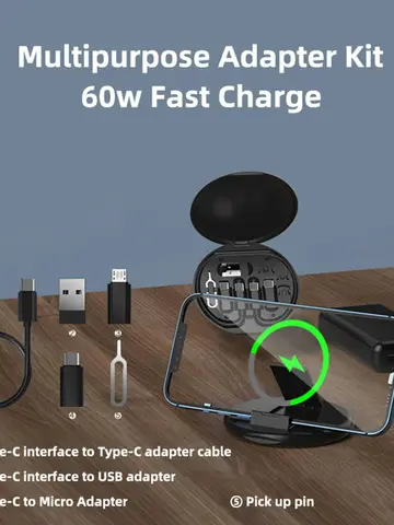 Portable Multifunctional Data Cable Storage Box, 60W Fast Charging Mobile Phone Holder Charging Cable Set Multi Head Conversio