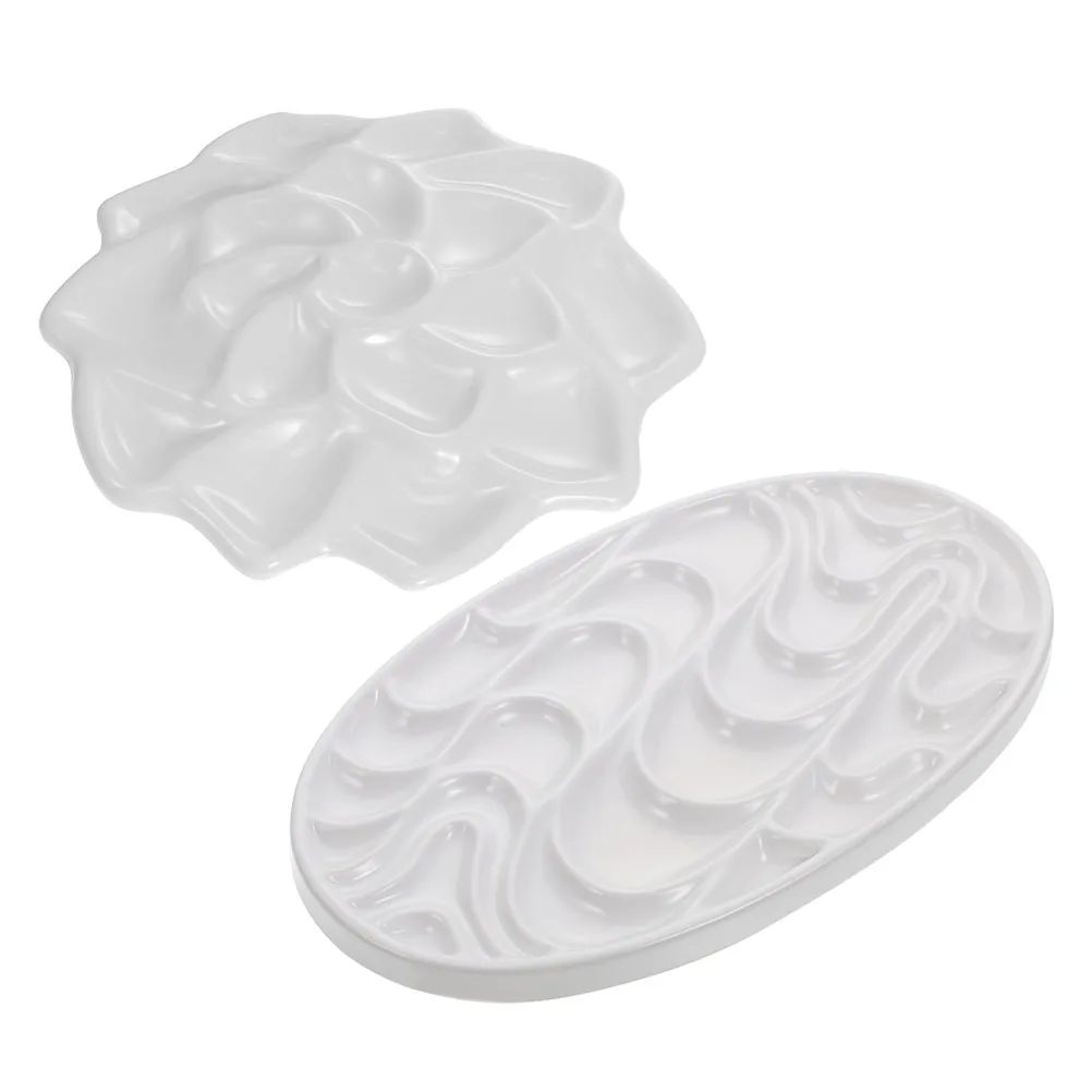 

2 pcs Rectangular Palette Tray Imitation Porcelain Mixing Watercolor Paints Pigment Plates Lightweight Portable Storage
