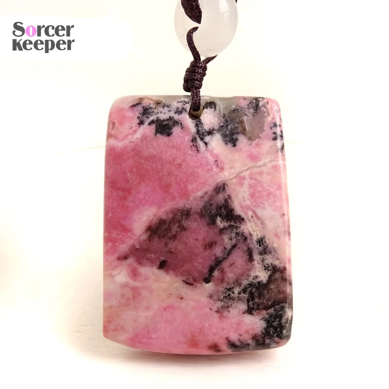 Carved Flower Real Natural Rhodonite Jasper Stone Lucky Amulet Pendant Beads Necklace For Women Men Fashion Charm Jewelry BO388