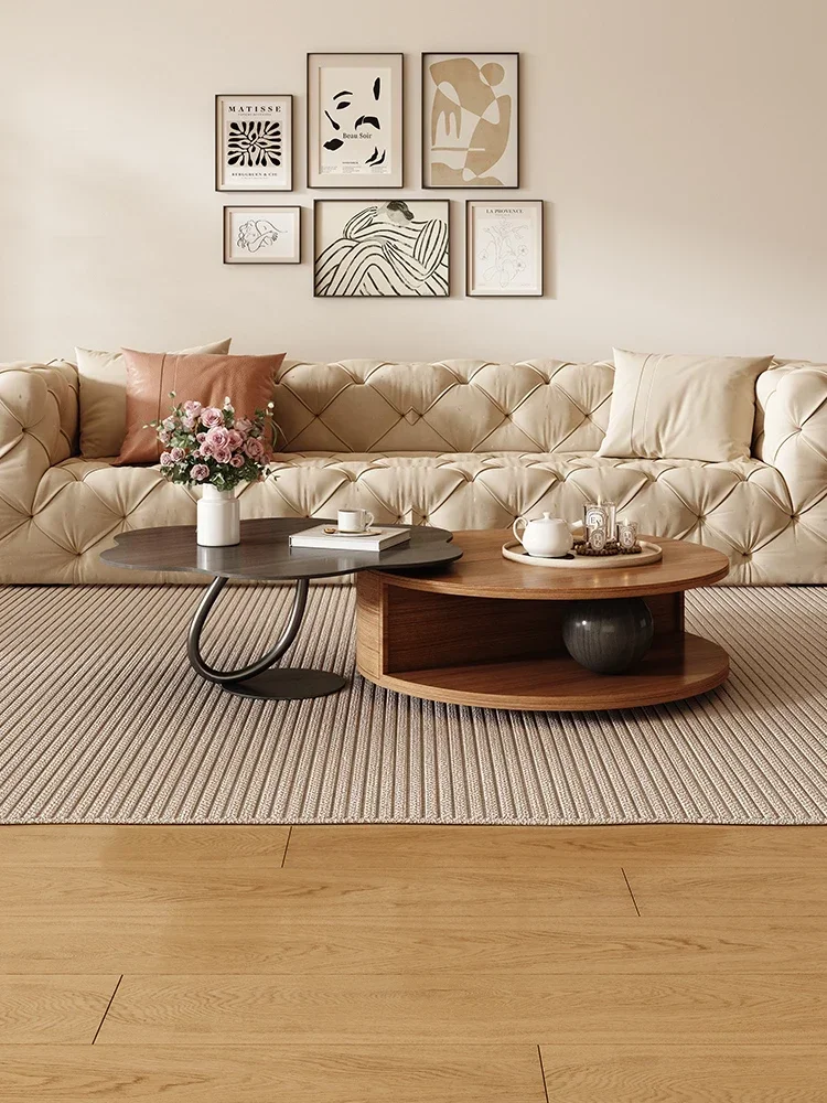 

-antique Style Solid Wood Coffee Table Combination Home Living Room High-end Designer Italian Minimalist Round Tea Table