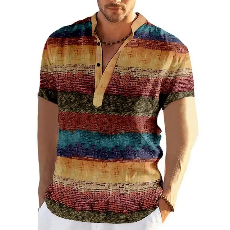 Vintage Men\'s Shirt 3D Fashion Patchwork Printing Shirts Oversized Casual Short-Sleeved Summer Streetwear Men Clothing Tees Tops