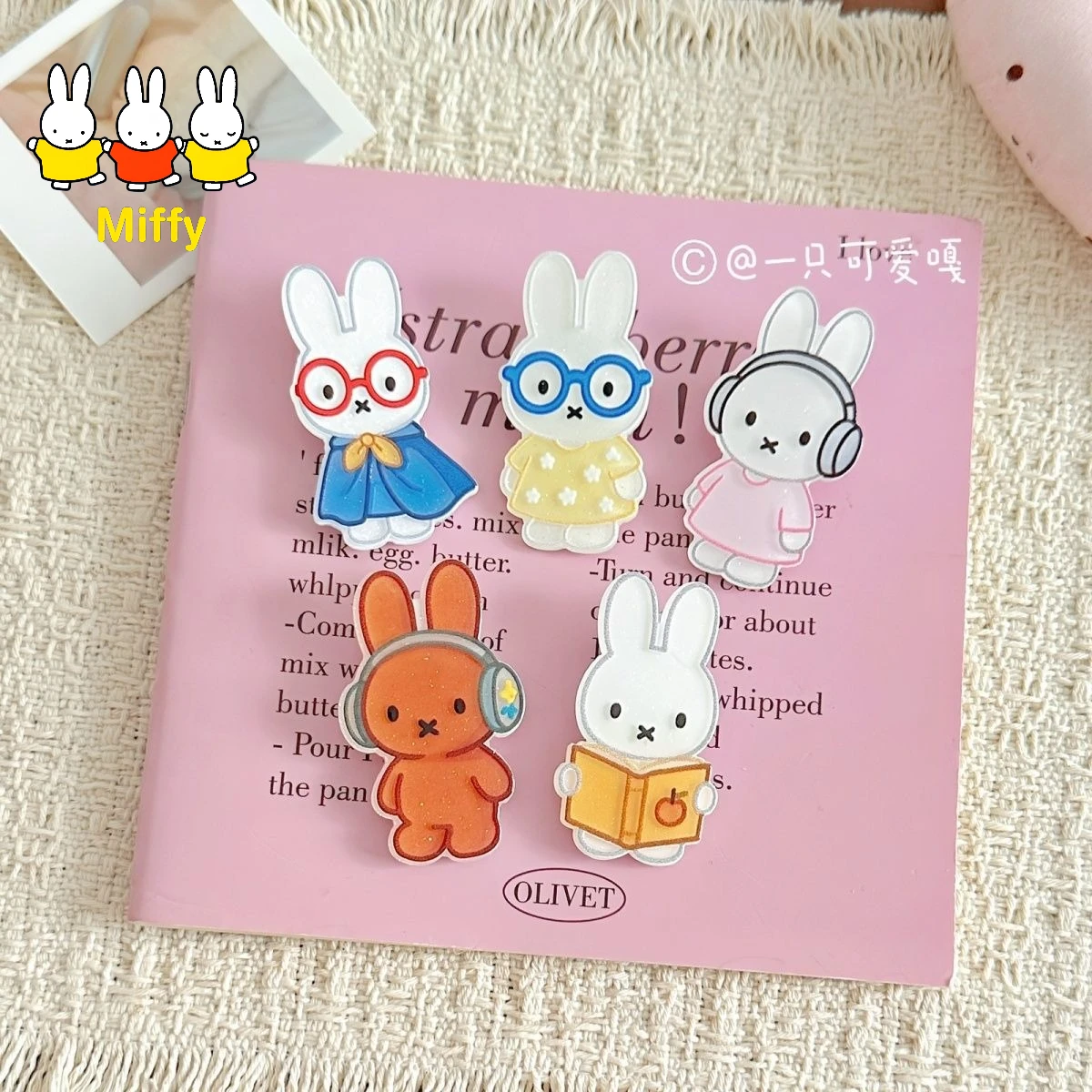 Kawaii Miffy Hairpin Cute Cartoon Acrylic Pixel Miffy Rabbit Beak Clip Beach Hairpin Headband Accessory Clip