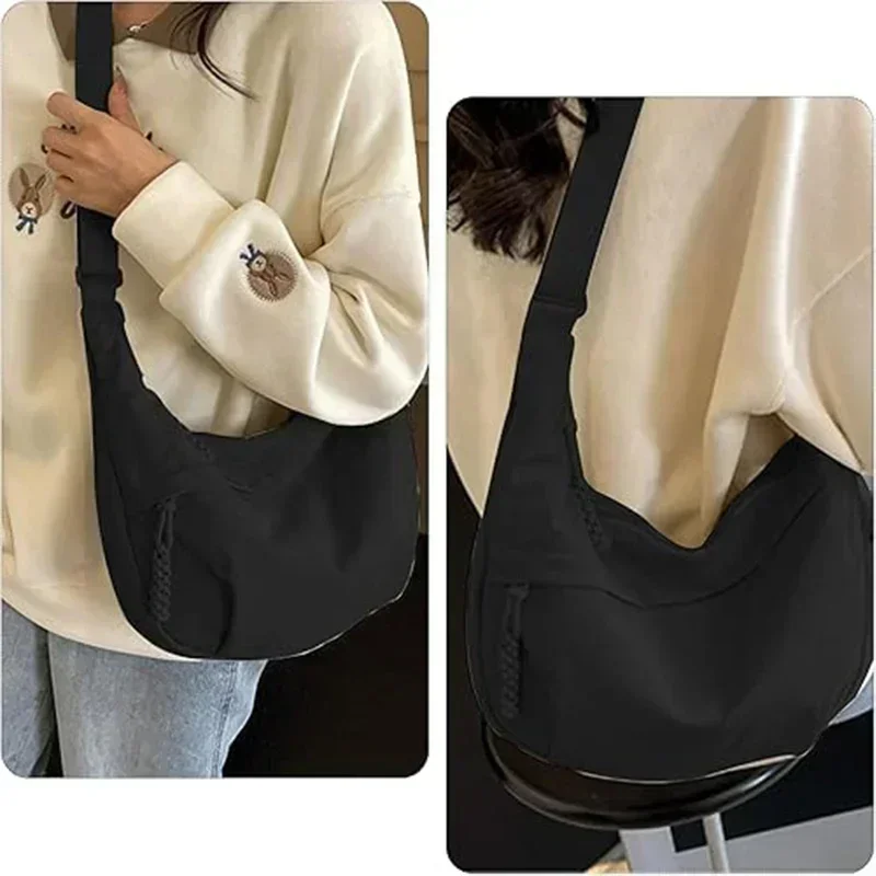 xx Bolsa crescente de nylon – Bolsa de ombro casual com alça ajustável e bolsos internos duplos