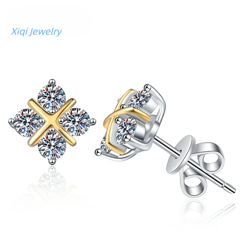 

Xiqi Jewelry 18K Gold Plated 925 Sterling Silver Earrings for Women, Birthday Gift. D Color, 3EX Cut Round Moissanite, GRA Certi