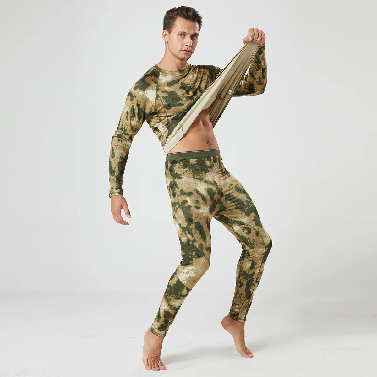 Herren Taktisches Thermo-Unterwäscheset Fleece Warm Atmungsaktiv Verschleißfest Lange Unterhose Outdoor Sport Winter Basisschicht Oberteil Hose – Detail 13