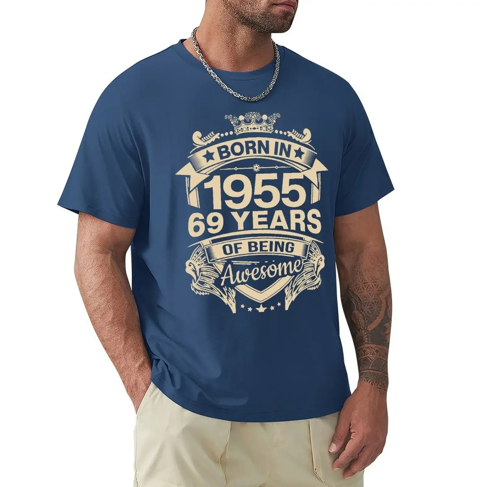 Born In 1955 69 Years Of Being Awesome 69th Birthday Gift T Shirt Harajuku Short Sleeve T-shirt 100% Cotton Graphics Tshirt Tops