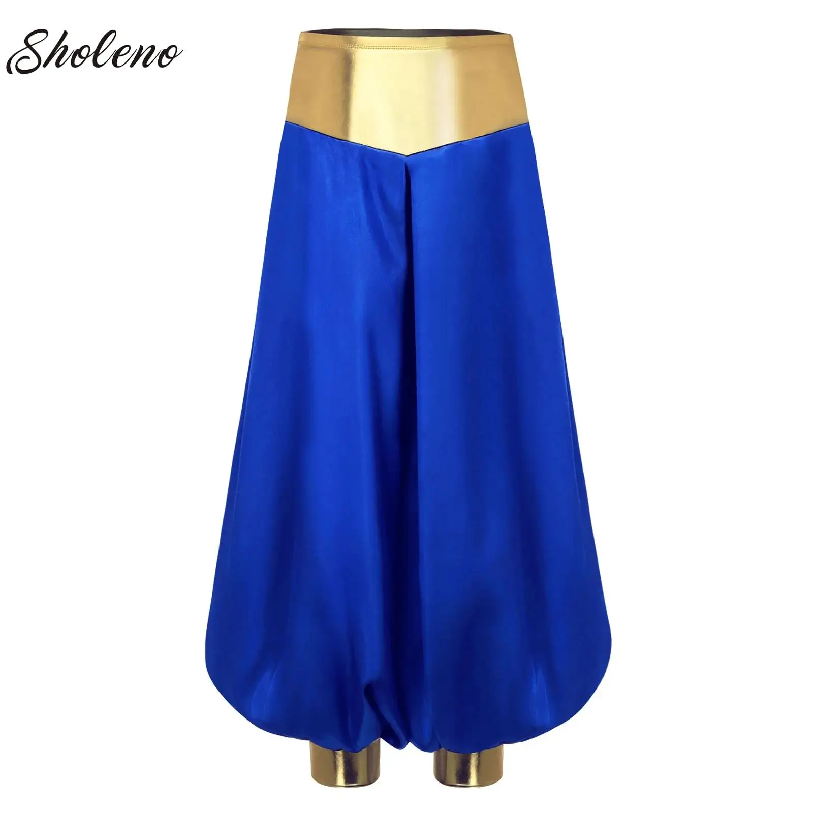 Boys Magical Hippie Harem Pants Metallic Shiny Baggy Lantern Long Pants Arabian Prince Cosplay Costume for Halloween Dress Up