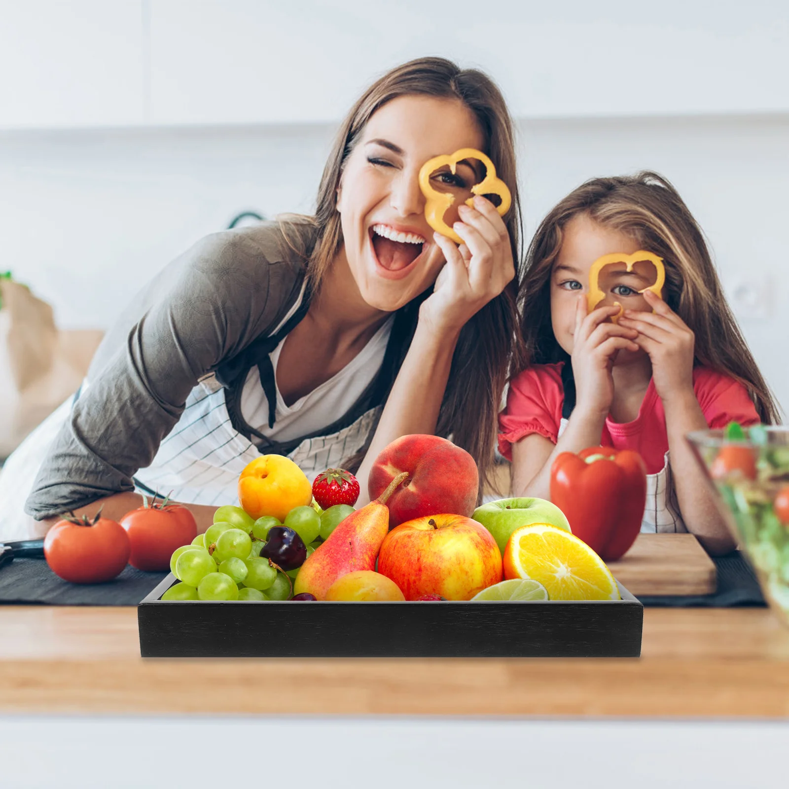 

Wooden Handle Tray Multi-Functional Food Serving Plate for Party Snack Fruit Storage Decorative Simple