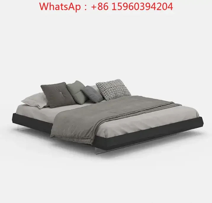 

Customized Italian ultra-simple all-solid wood suspended bed Modern simple villa master bedroom double bed Nordic oak log bed