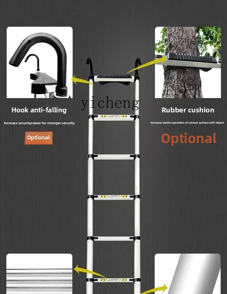 telescopic ladder aluminum alloy thickened straight ladder engineering indoor household portable ladder