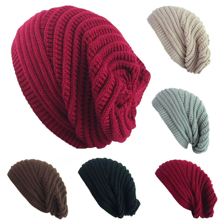 New Fashion Scarf headband Womens Mens Knit Wool Baggy Beanie Hat Winter Warm Oversized Outdoor Ski Cap Hip Hop Striped Bonnet