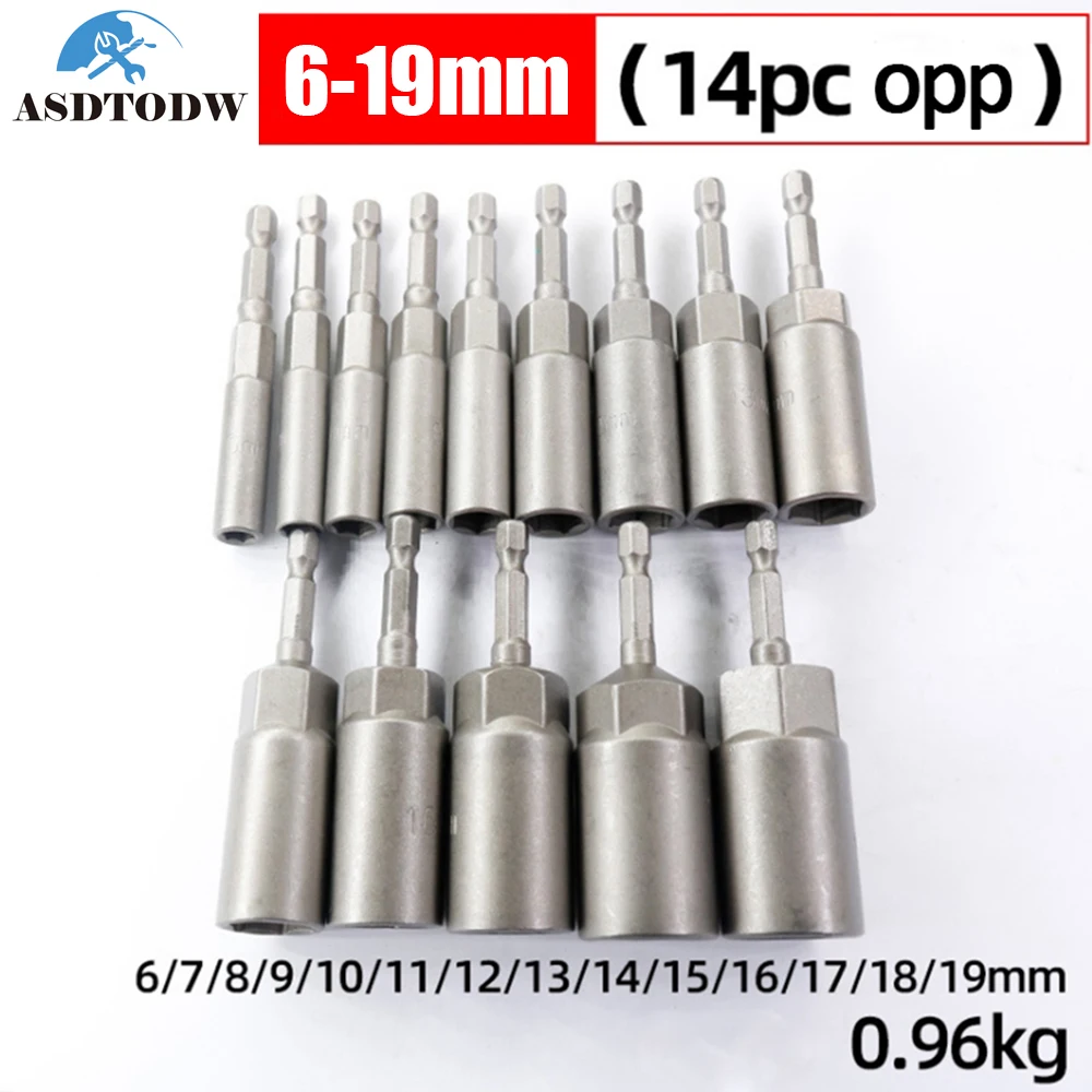 5.5-19mm Impact Socket Adapter 80mm Length Deepen Power Nut Driver Drill Bit Set for Power Tools 6.35Mm Hex Shank Quick Adapter