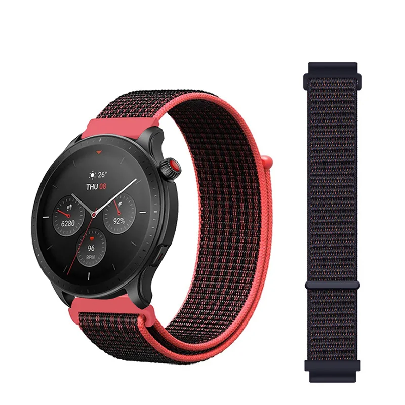 

Ремешок YOPO для Amazfit GTR4 GTS4, нейлоновый смарт-браслет для наручных часов, 20 22 мм, чёрный красный, цвет 2